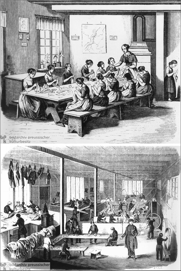 Verwaiste Mädchen und Jungen in einer Fürsorgeanstalt (1846)
